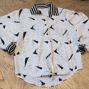 Black and white front tie button down shirt M/L
